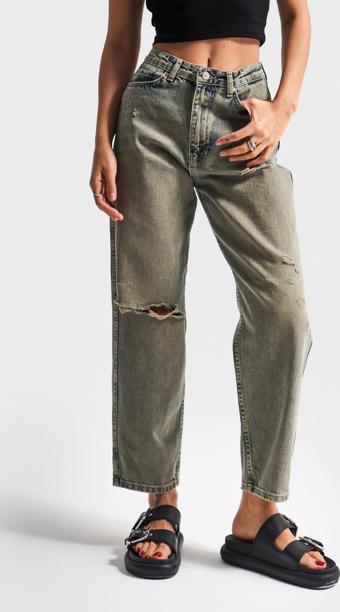 Kadın T.Kot Rengi 12s5-46 Relax Fit %100 Koton Yırtık Detaylı Denim Jean