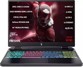 ACER Nitro AN16 İ5-13420H 16GB 1TBSSD RTX4050-6GB 16''WUXGA IPS 165Hz NVIDIAG-SYNC FDOS NH.QJMEY.005