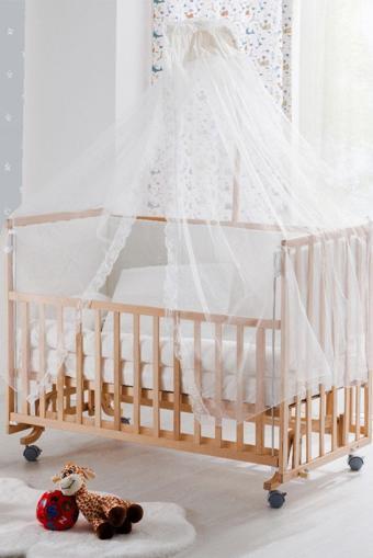 Babywho BW6250 Doğal Ahşap Bebek Beşiği -Tekerlekli Sallanır Kademeli, Anne Yanı Beşik- Uyku setli -70x130cm