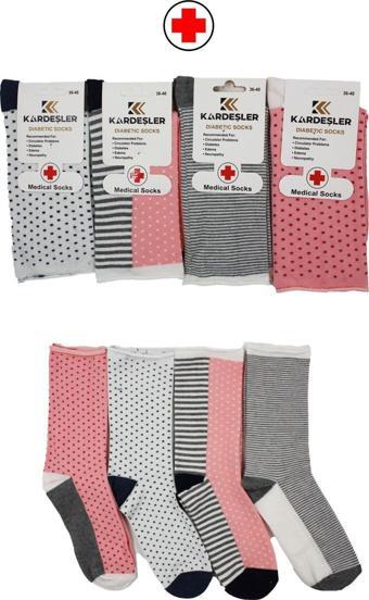 Kadın Çok Renkli Soket Diyabetik Şeker Çorabı Pamuklu Sıkmayan Çorap 4'lu Paket
