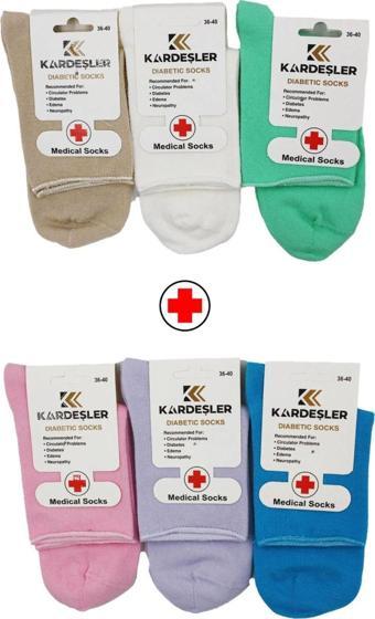 Kadın Çok Renkli Yarım Konç Diyabetik Şeker Çorabı Pamuklu Sıkmayan Çorap 6'lı Paket