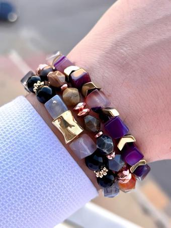 3.Lü Doğal Taş Unisex Azurit,Hematit,Kristal Kuvars Taşı Doğaltaş Bileklik MDL175100174