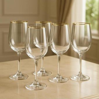 Kristal Ayaklı Bardak Altın Yaldızlı 350 ml 6 Adet