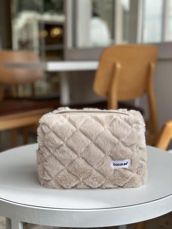 Batekso Krem Peluş Makyaj Çantası - Büyük Boy
