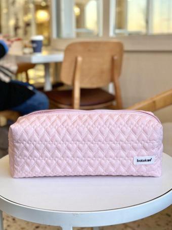 Batekso Soft Pembe Kalp İşlemeli Saç Şekillendiricileri İçin Seyahat Çantası - Xl Boy