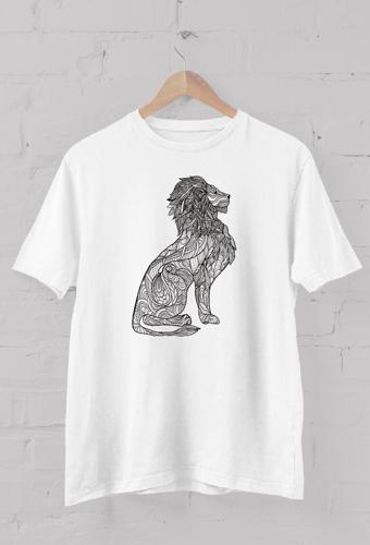 Lion Baskılı Bisiklet Yaka Erkek Tişört