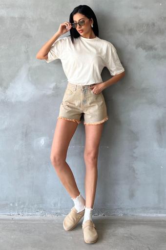 %100 Pamuk Tintli, Fermuarlı Jean Mini Kadın Denim Kot Şort @Trento