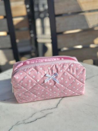 Batekso Açık Pembe Kalp Desenli Kalem Çantası