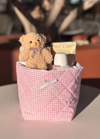Batekso Çok Amaçlı Pembe Kare Desenli Makyaj Çantası - Büyük Boy