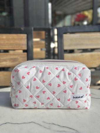 Batekso Pembe Mini Kalp Desenli Kalem Çantası
