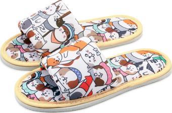 Unisex Beyaz Kedi Desenli Önü Açık Yumuşak Tabanlı Ev Terlik
