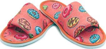 Unisex Turuncu Donut Desenli Önü Açık Çeyiz Bohça Ev Terliği