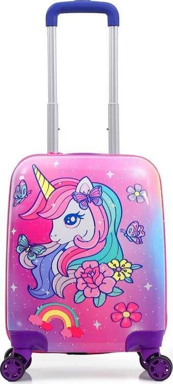 Gedox Kids Lila Pembe Gökkuşağı Unicorn Desenli Kız Çocuk Valizi 154.04