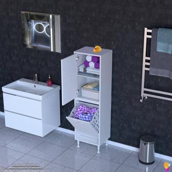 Modilayn İLKİM 35 x 138 x 32,5 cm' lik Kapak İçi Çift Raflı, Tek Göz Akıllı Çamaşır Sepetli Dolap