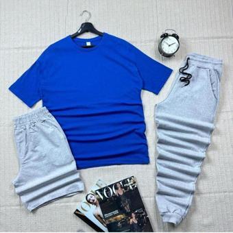 3 Lü Yazlık Dar Kesim Şort-Tshirt-Eşofman Kombin DÜZ Baskısız