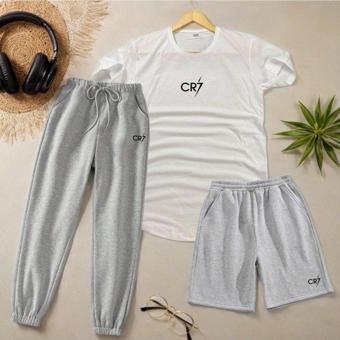 CR7 Baskılı Beyaz-Gri Unisex Yazlık Eşofman Kombin Takım