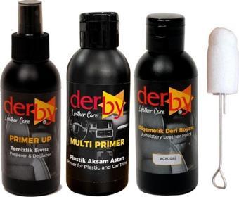 DERBY Açık Gri Oto TORPİDO ve Iç Kapı Plastik Aksan Bakım Boyama 4 lü Set 100 ml