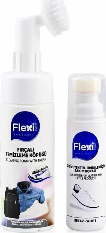 FLEXİCARE Susuz Fırçalı Spor Beyaz Deri Ve Kumaş Ayakkabı Bakımı Köpüğü + Flexi Beyaz Boya