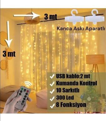 SGE TEKNOLOJİ 3x3 METRE 300 LED KUMANDALI LED PERDE IŞIĞI PERİ LED 