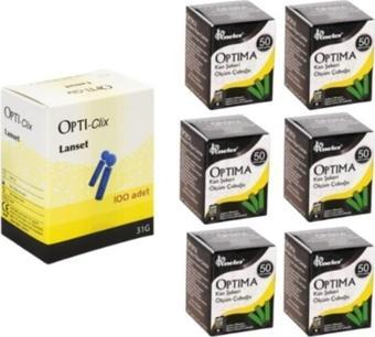 Kan Şekeri Ölçüm Çubuğu (strip) 6 Kutu(300 Adet) + 1 Kutu (100 Adet) Opti-clix Parmak Delici