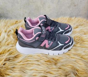 Çocuk Unisex Gri Pembe Rahat Kalıp Nefes Alabilen Kumaş Bağcıklı Spor Ayakkabı