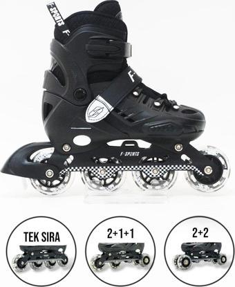F-Sports 4 Teker Ayarlanabilir Ön Teker Işıklı Paten – Çocuk & Yetişkin (Profesyonel) Siyah FR37746