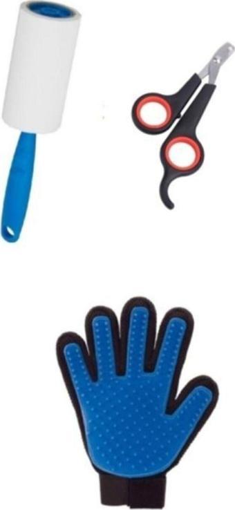 3 Lü Set Kedi Tarama Eldiveni Kedi Tırnak Kesme Makası Tüy Temizleme Rulosu
