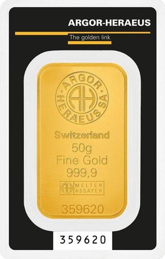 AgaKulche Argor Heraeus 50 gr Kinebar 24 Ayar 999.9 Külçe Altın