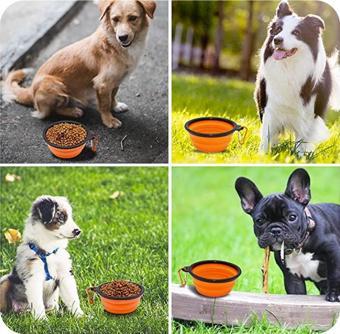Taşıma Aparatlı Katlanabilir Seyahat Silikon Kedi Köpek Mama ve Su Kabı,12 oz 350ml