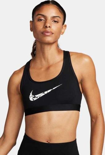 Nike Dri-Fit Swoosh Graphic Light Support Bra Kadın Spor Bra Siyah