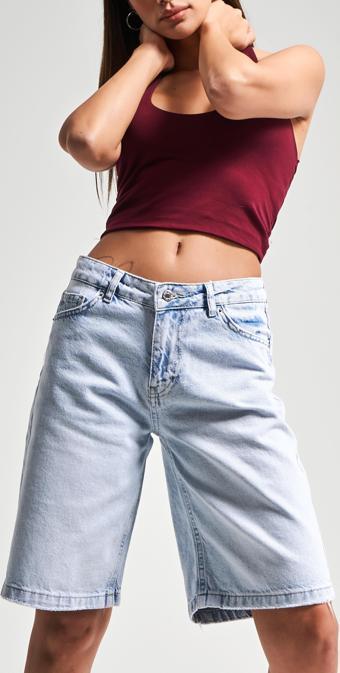 Kadın Snow Kot Rengi 4s5-100 %100 Koton Midi Baggy Fit Denim Bermuda Şort