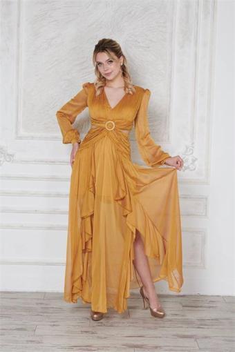 Dip Moda kadın yırtmaçlı sırt detaylı janjan şifon abiye elbise DPSWLL14