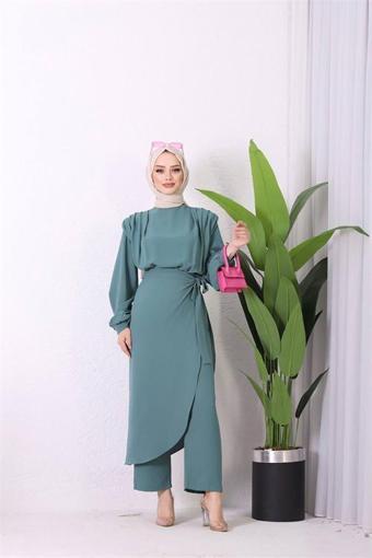 Dip Moda kadın ithal kumaş etekli tesettür tulum SMS011 - Mint