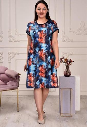 Dip Moda kadın bisiklet yaka desenli elbise AYSL81