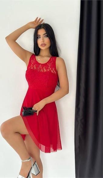 Dip Moda kadın güpürlü mini mezuniyet elbisesi KKLF15