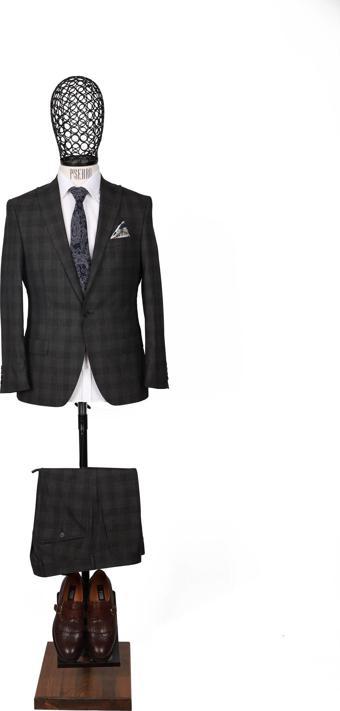 Slim Fit Yünlü Antrasit Rengi Takım Elbise