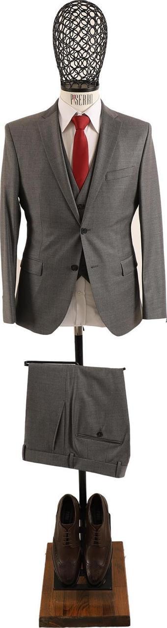 Yelekli Slim Fit Erkek Takım Elbise