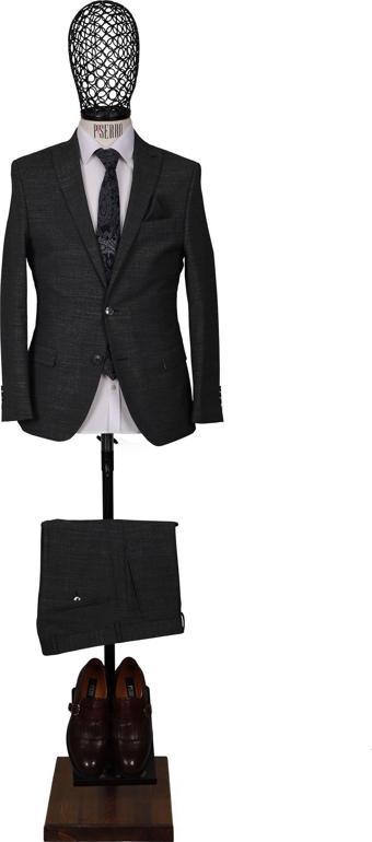 Slim Fit Yünlü Gri Takım Elbise