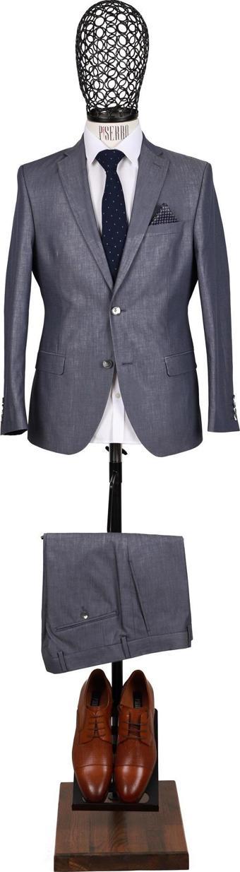 Slim Fit Pamuklu Gri Takım Elbise
