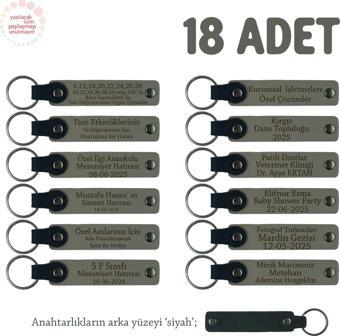 Kül Gri & Siyah, Müstakbel Damada Özel Kutlamalar İçin İsim Yazılan 18' li Hatıra Anahtarlık