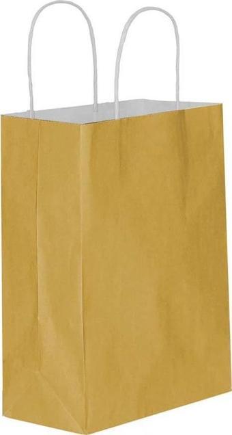 Büküm Saplı Kraft Kağıt Çanta Karton Hediyelik Poşet Torba - Altın Sarı-18x24 Cm. - 25 Adetlik Paket