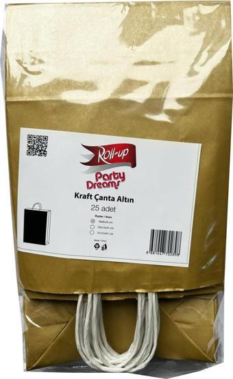 Büküm Saplı Kraft Kağıt Karton Hediyelik Çanta Poşet Torba -Altın Sarı -25x31 Cm.-25 Adetlik 4 Paket