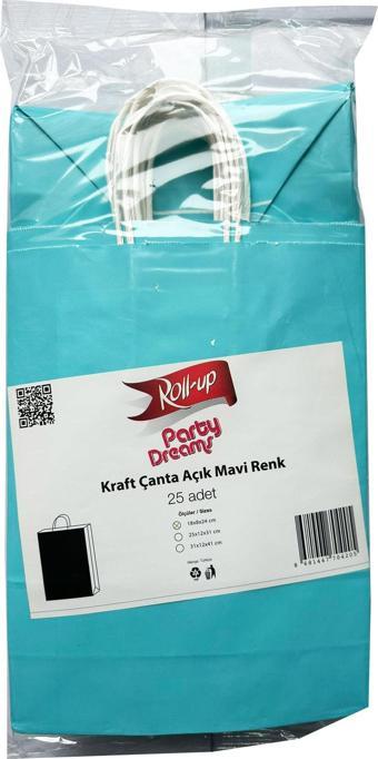 Büküm Saplı Kraft Kağıt Çanta Karton Hediyelik Poşet Torba - Mavi - 18x24 Cm. -25 Adetlik 4 Paket