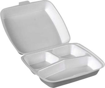 Dağyüce 23/A Tek Kullanımlık Köpük 3 Bölmeli Kapaklı Kase Kutu - 20x24 Cm. - 10 Adetlik 1 Paket