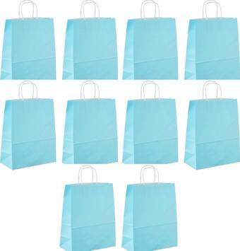Büküm Saplı Kraft Kağıt Çanta Karton Hediyelik Poşet Torba - Açık Mavi -18x24 Cm. - 10 Adetlik Paket