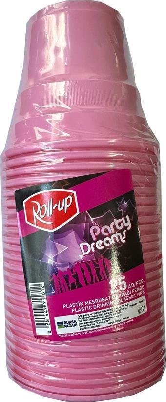 Roll-Up Party Dreams Parti Davet Piknik Renkli Plastik Sert Mika Bardak - Pembe - 25'li Paket 