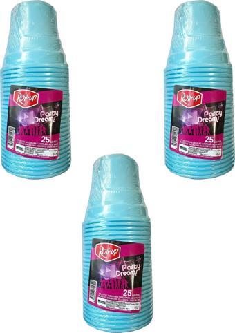 Roll-Up Party Dreams Parti Davet Piknik Renkli Plastik Sert Mika Bardak - Turkuaz - 25'li 3 Paket 