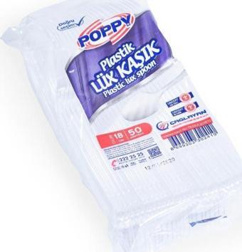 Poppy Plastik Lüx Şeffaf Kaşık - 18 Cm. - 3.2 Gr. - 50 Adet - Paket