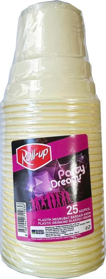 Roll-Up Party Dreams Parti Davet Piknik Renkli Plastik Sert Mika Bardak - Sarı - 25'li Paket 