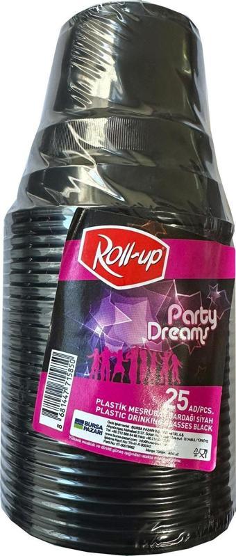 Roll-Up Party Dreams Parti Davet Piknik Renkli Plastik Sert Mika Bardak - Siyah - 25'li Paket 